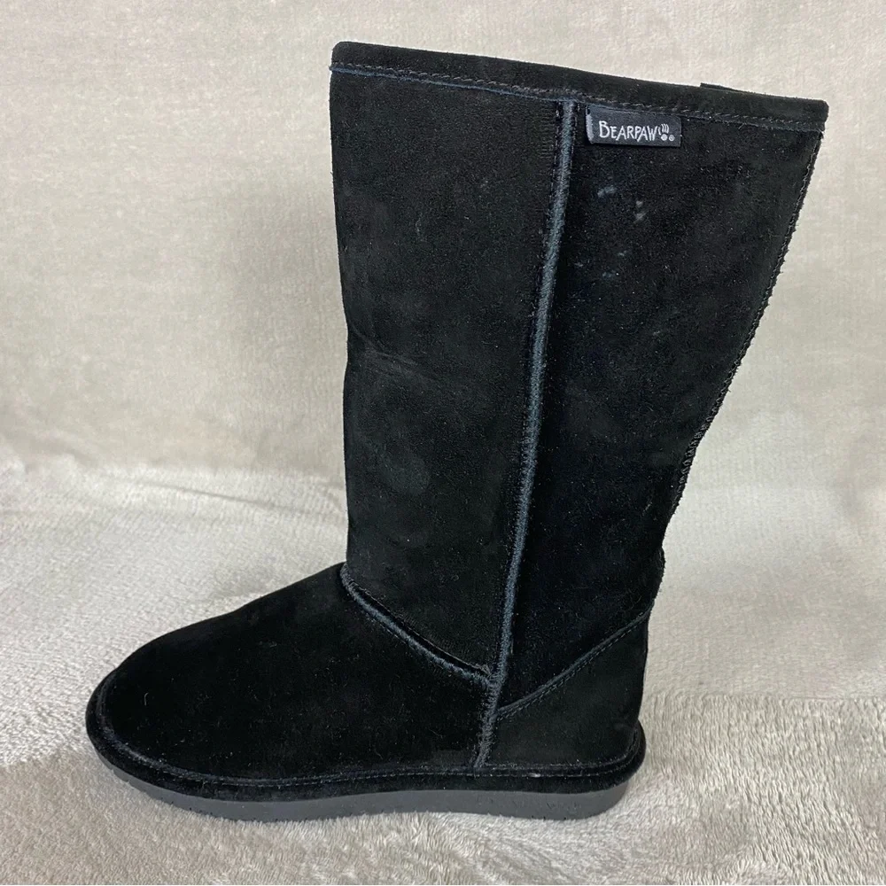 Bearpaw Emma Tall Boots‎ Womens Size 7 Black Suede Pull On Wool Blend Lining